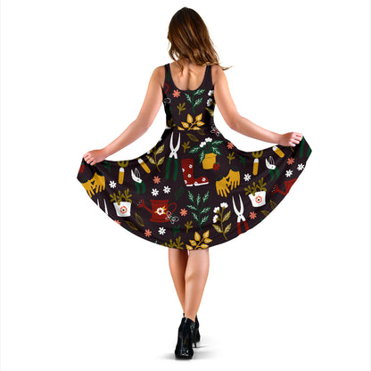 Gardening Pattern Print Design G05 Midi Dress