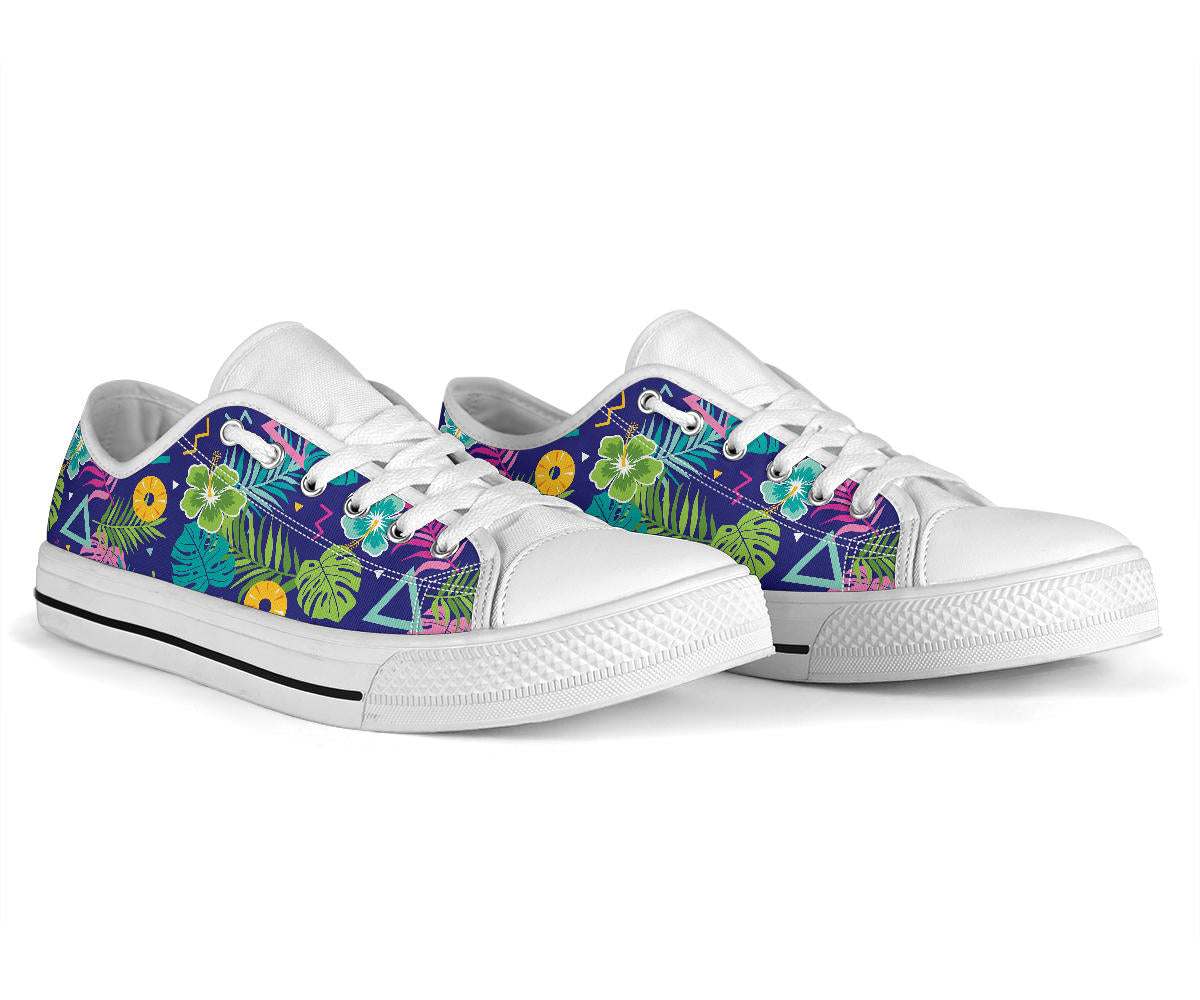 Hawaiian Themed Pattern Print Design H014 White Bottom Low Top Shoes