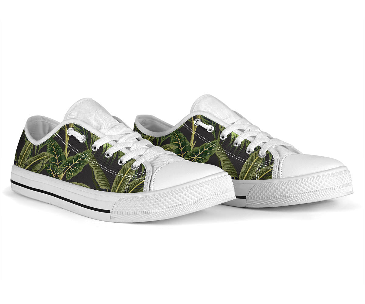 Banana Leaf Pattern Print Design BL04 White Bottom Low Top Shoes