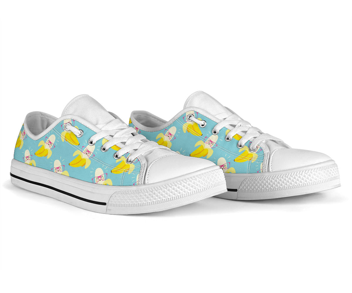 Banana Pattern Print Design BA07 White Bottom Low Top Shoes