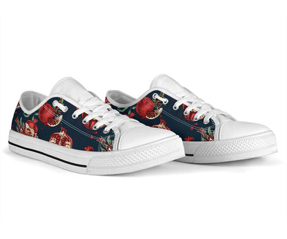 Pomegranate Pattern Print Design PG04 White Bottom Low Top Shoes