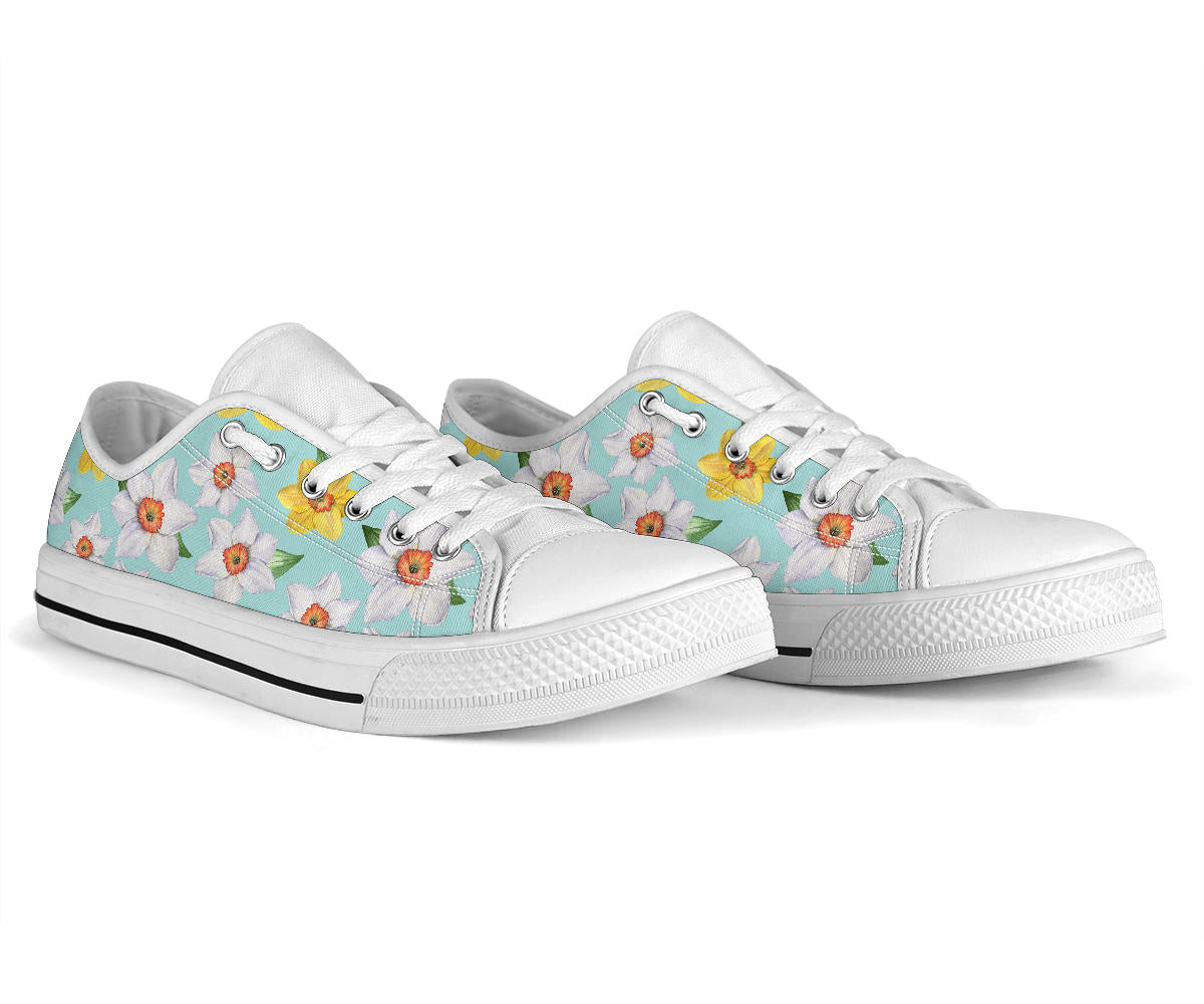 Daffodils Pattern Print Design DF07 White Bottom Low Top Shoes