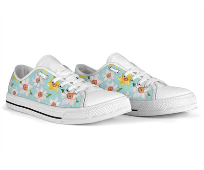 Daffodils Pattern Print Design DF07 White Bottom Low Top Shoes
