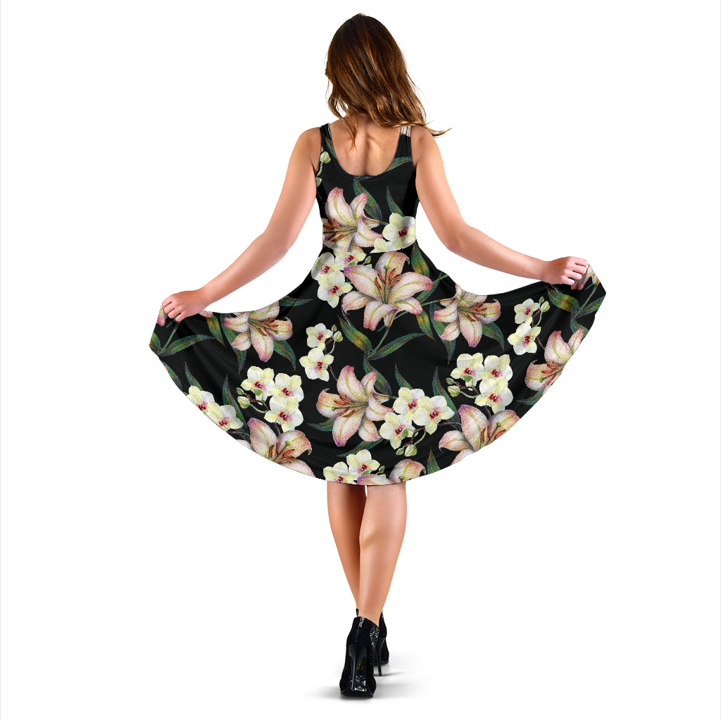 Lily Pattern Print Design LY03 Midi Dress