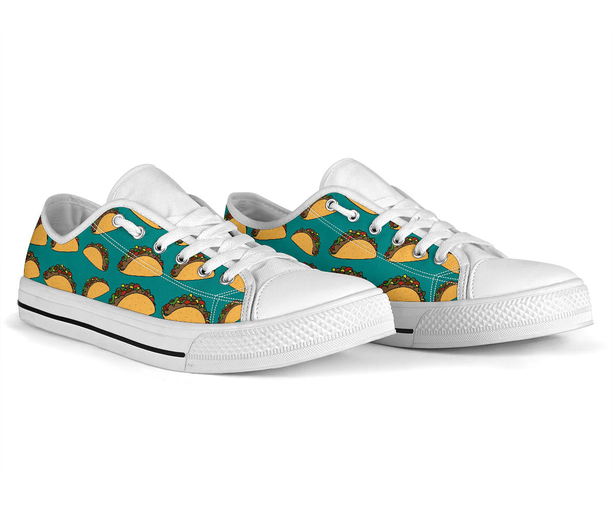 Taco Pattern Print Design TC07 White Bottom Low Top Shoes
