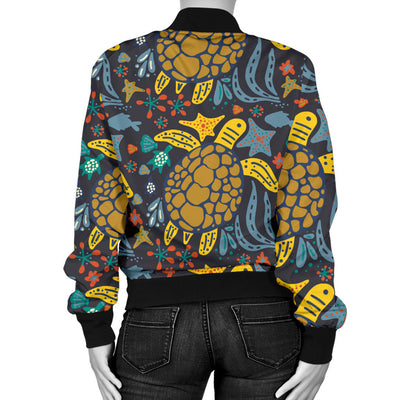 Sea Turtle Pattern Print Design T03 Women Bomber Jacket