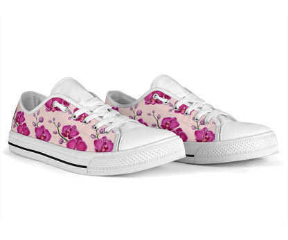 Orchid Purple Pattern Print Design OR04 White Bottom Low Top Shoes