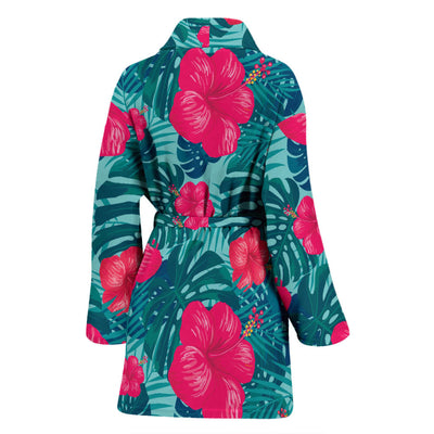 Red Hibiscus Pattern Print Design HB017 Women Bathrobe