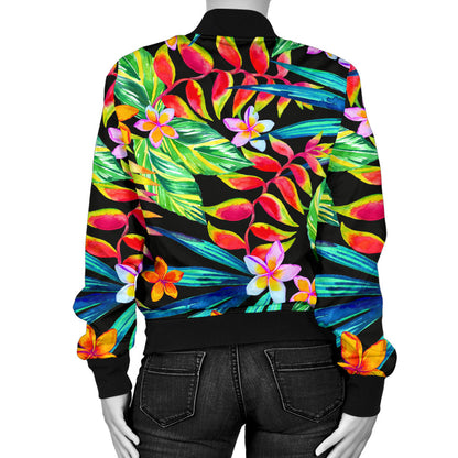 Heliconia Pattern Print Design HL09 Women Bomber Jacket