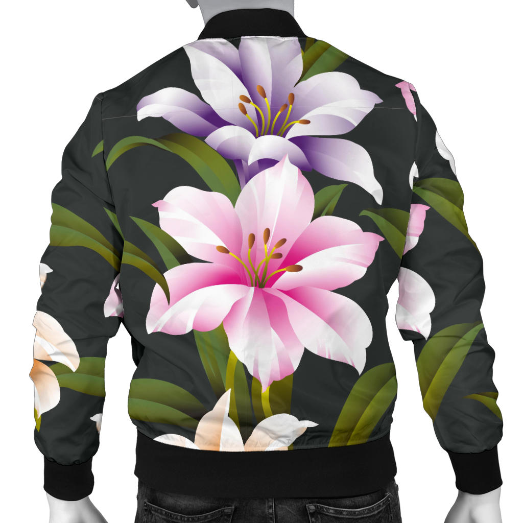 Lily Pattern Print Design LY01 Men Bomber Jacket