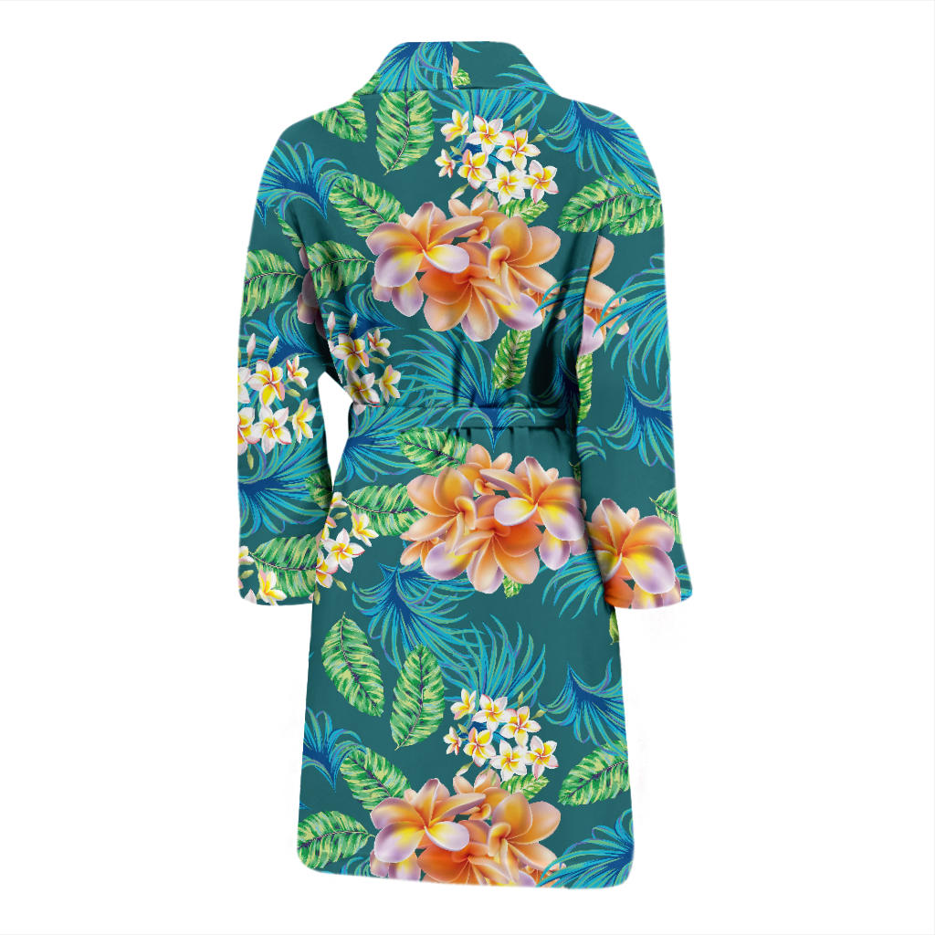 Plumeria Tropical Flower Design Print Men Bathrobe