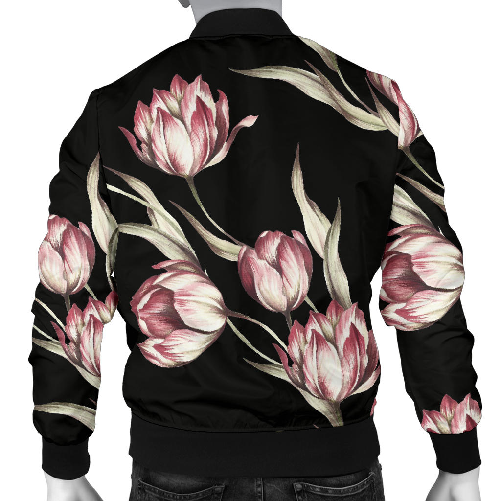 Tulip Pink Pattern Print Design TP02 Men Bomber Jacket