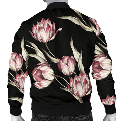 Tulip Pink Pattern Print Design TP02 Men Bomber Jacket