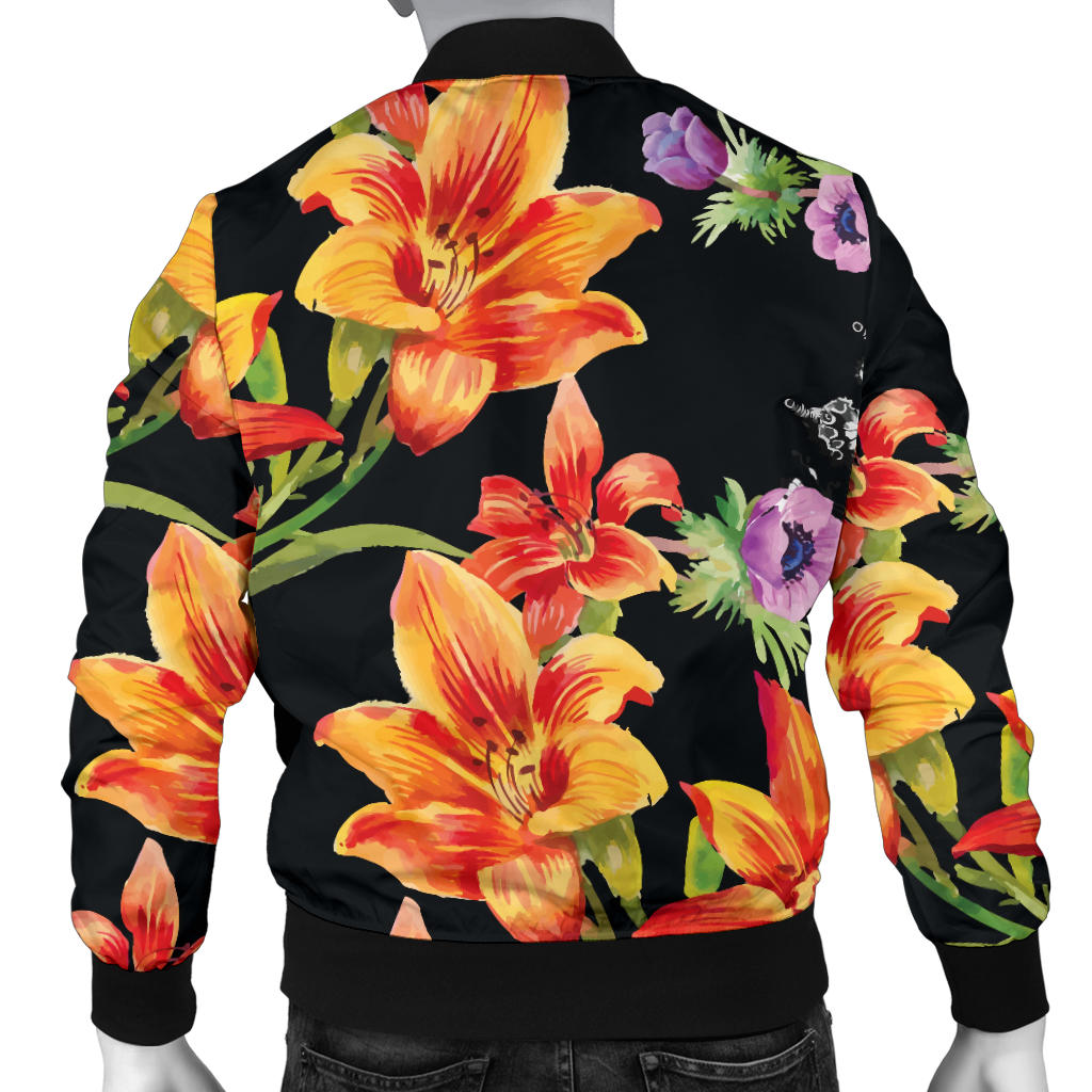 Tropical Flower Pattern Print Design TF02 Men Bomber Jacket