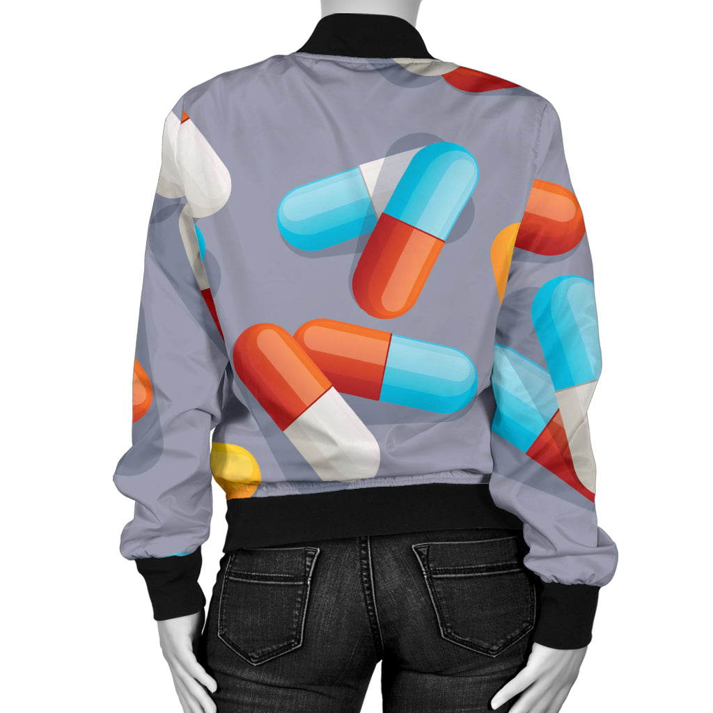 Pill Pattern Print Design A01 Women's Bomber Jacket