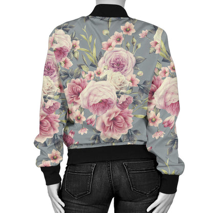 Peony Pattern Print Design PE05 Women Bomber Jacket