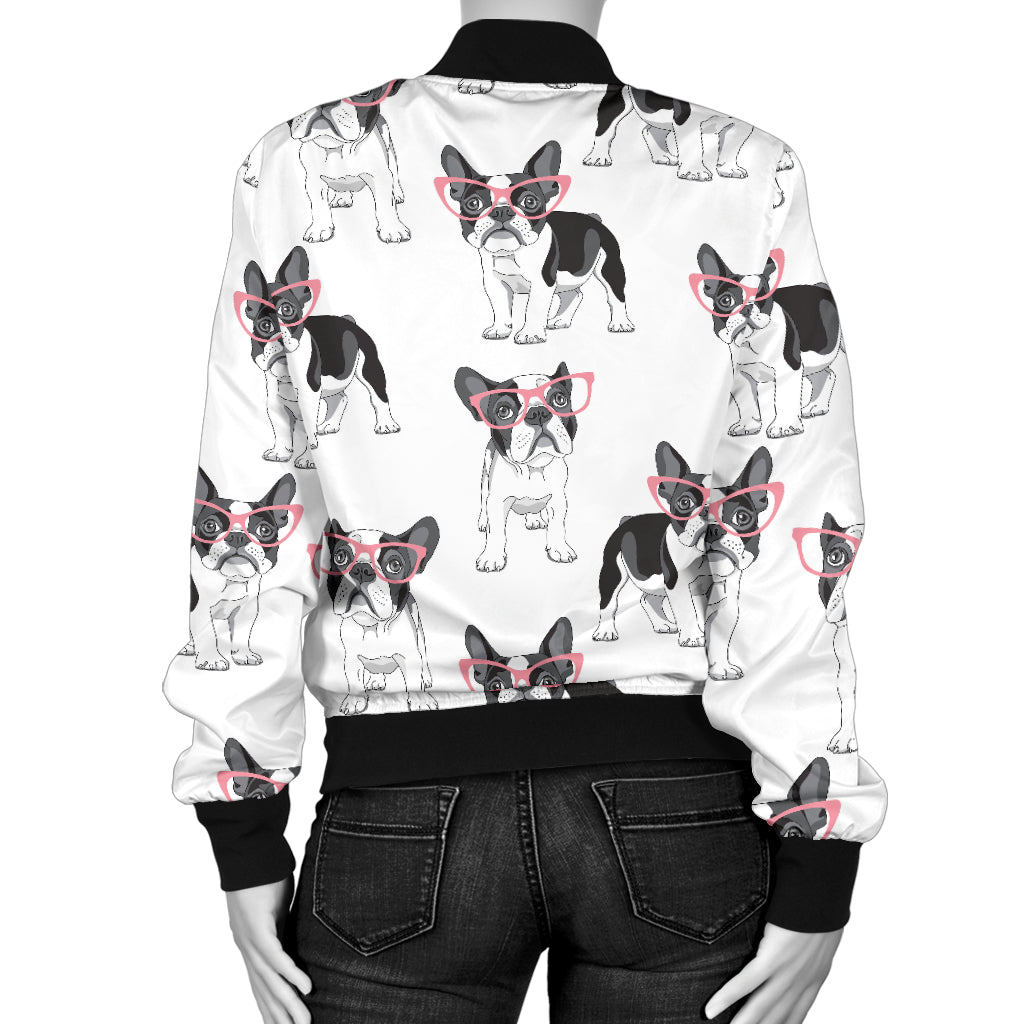 Boston Terrier Pattern Print Design 03 Women's Bomber Jacket