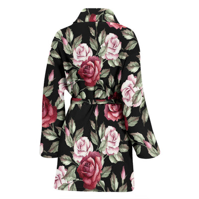 Rose Red Pink Pattern Print Design RO03 Women Bathrobe