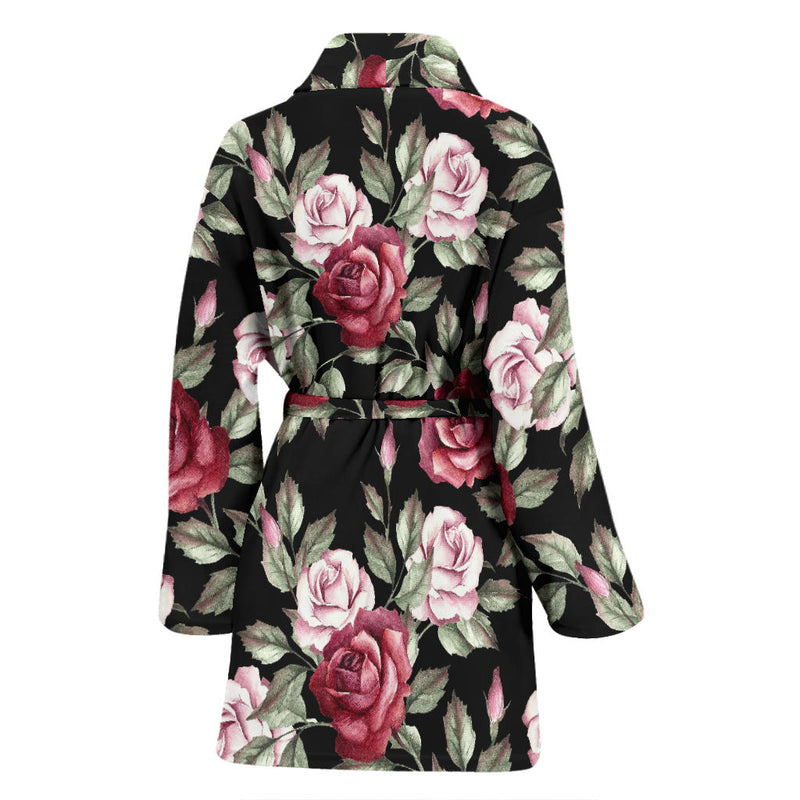 Rose Red Pink Pattern Print Design RO03 Women Bathrobe