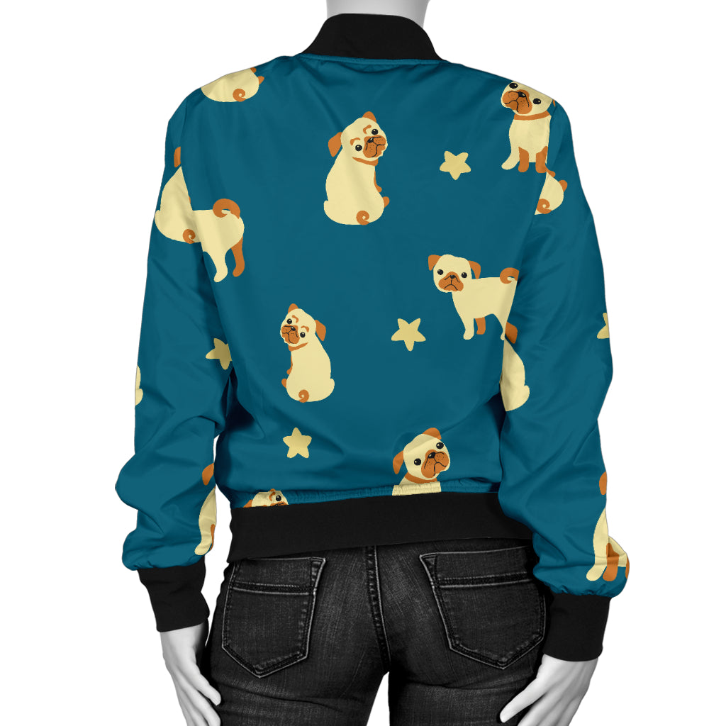 Pug Pattern Print Design A06 Women's Bomber Jacket