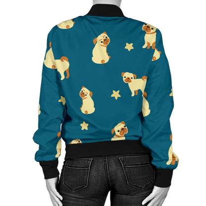 Pug Pattern Print Design A06 Women's Bomber Jacket