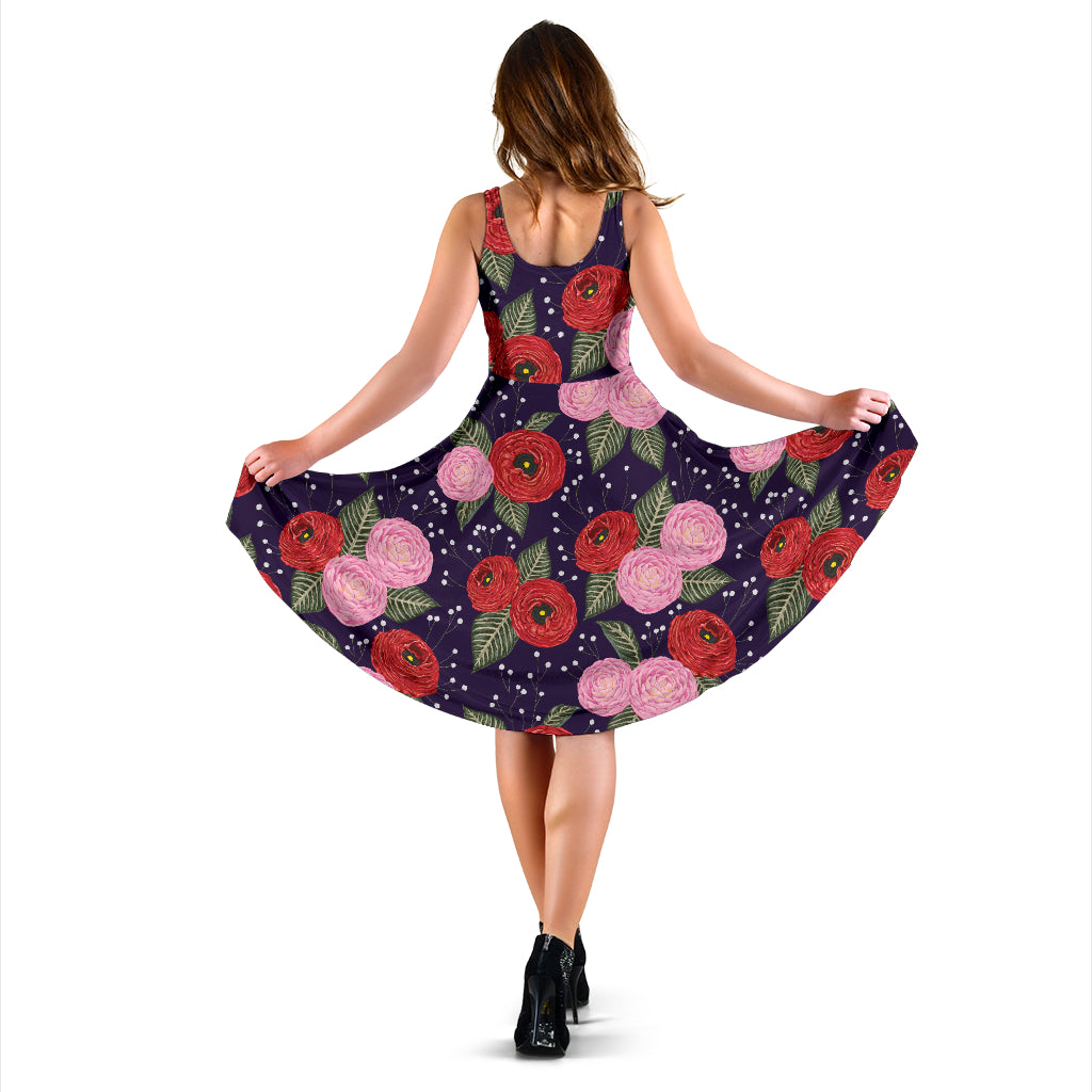 Camellia Pattern Print Design CM02 Midi Dress