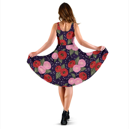 Camellia Pattern Print Design CM02 Midi Dress