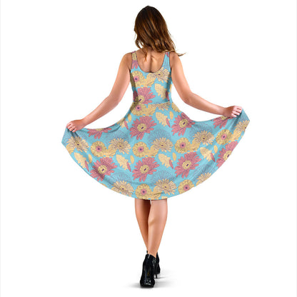 Gerberas Pattern Print Design GB04 Midi Dress