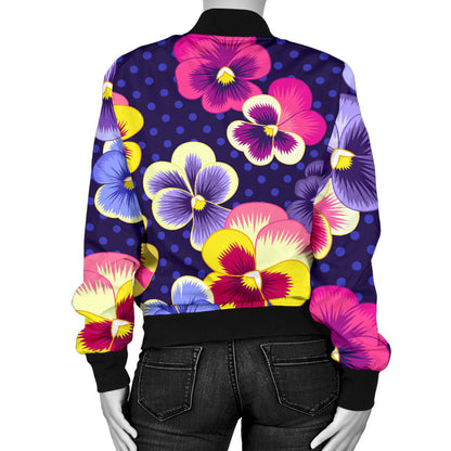 Pansy Pattern Print Design PS04 Women Bomber Jacket