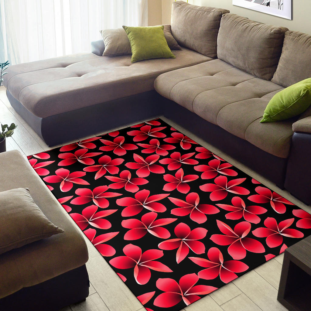 Red Plumeria Pattern Print Design PM025 Area Rugs