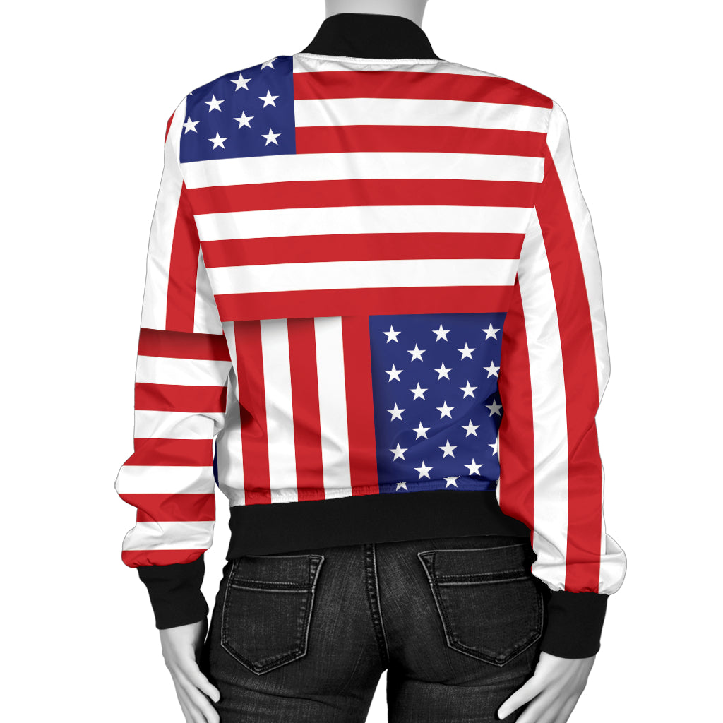 Patriotic US Flag Pattern Print Design A01 Women's Bomber Jacket
