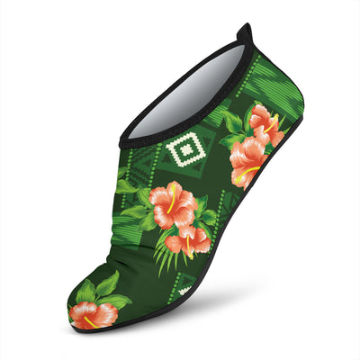 Hibiscus Pattern Print Design HB05 Aqua Water Shoes