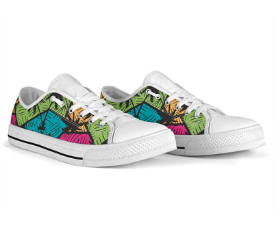 Palm Tree Pattern Print Design PT09 White Bottom Low Top Shoes