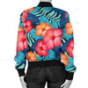 Red Hibiscus Pattern Print Design HB02 Women Bomber Jacket