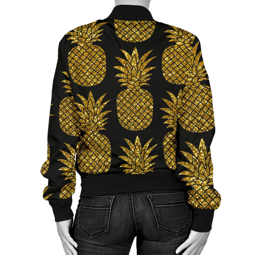 Gold Pineapple Pattern Print Design PP011 Women Bomber Jacket