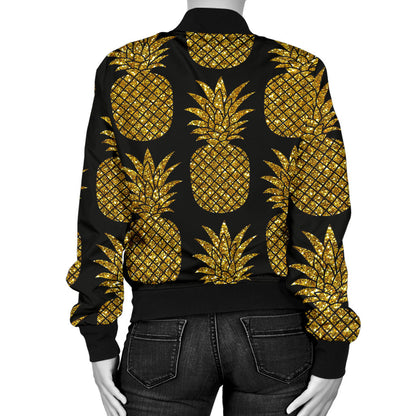 Gold Pineapple Pattern Print Design PP011 Women Bomber Jacket