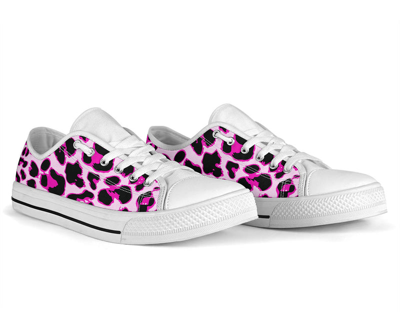 Pink Leopard Print White Bottom Low Top Shoes