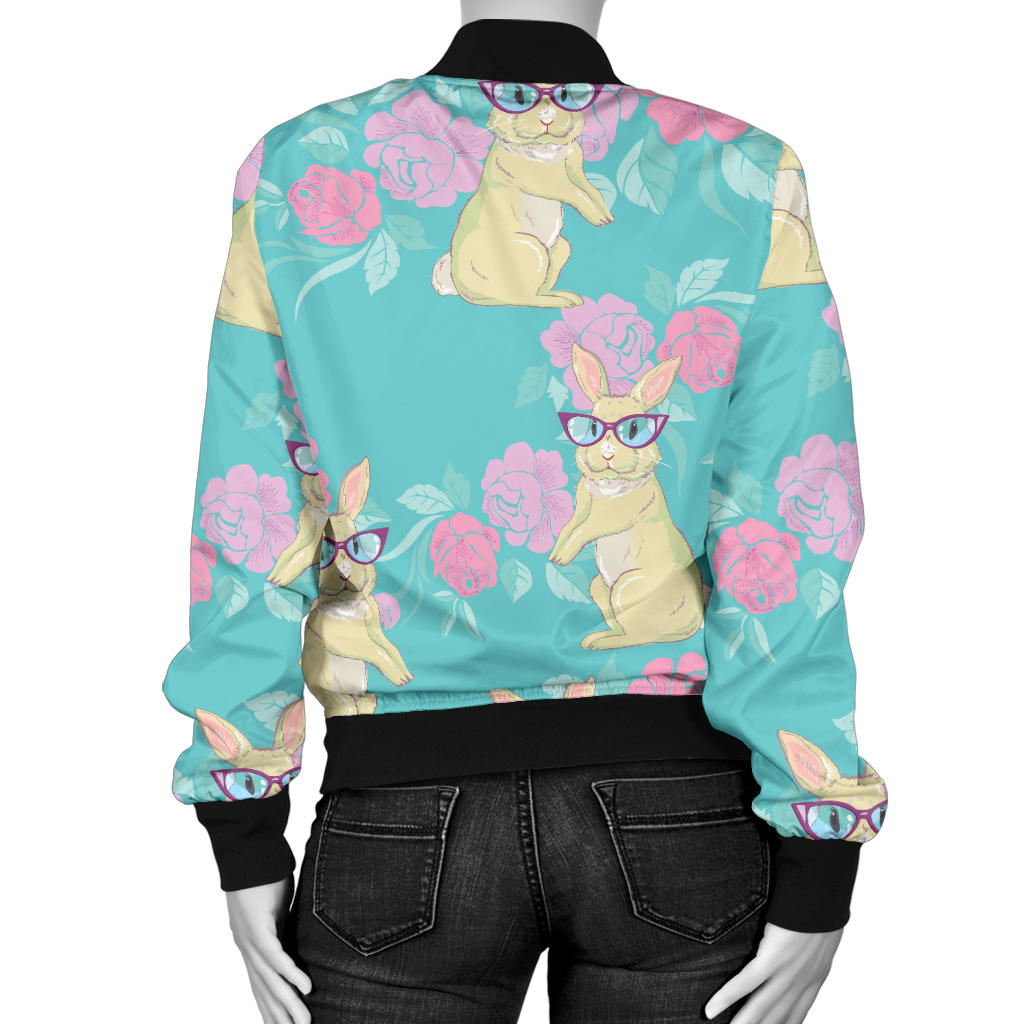 Rabbit Pattern Print Design RB05 Women Bomber Jacket