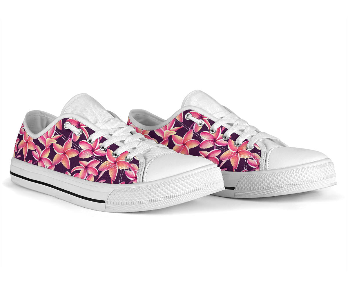 Purple Plumeria Pattern Print Design PM010 White Bottom Low Top Shoes