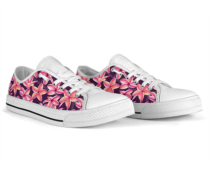 Purple Plumeria Pattern Print Design PM010 White Bottom Low Top Shoes