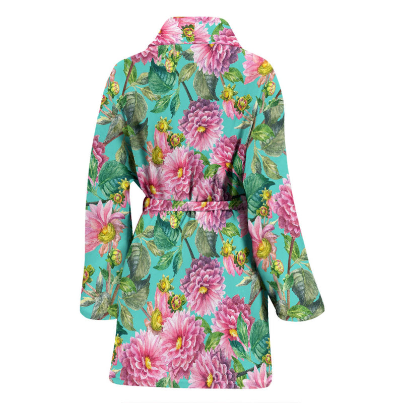 Dahlia Pattern Print Design DH07 Women Bathrobe