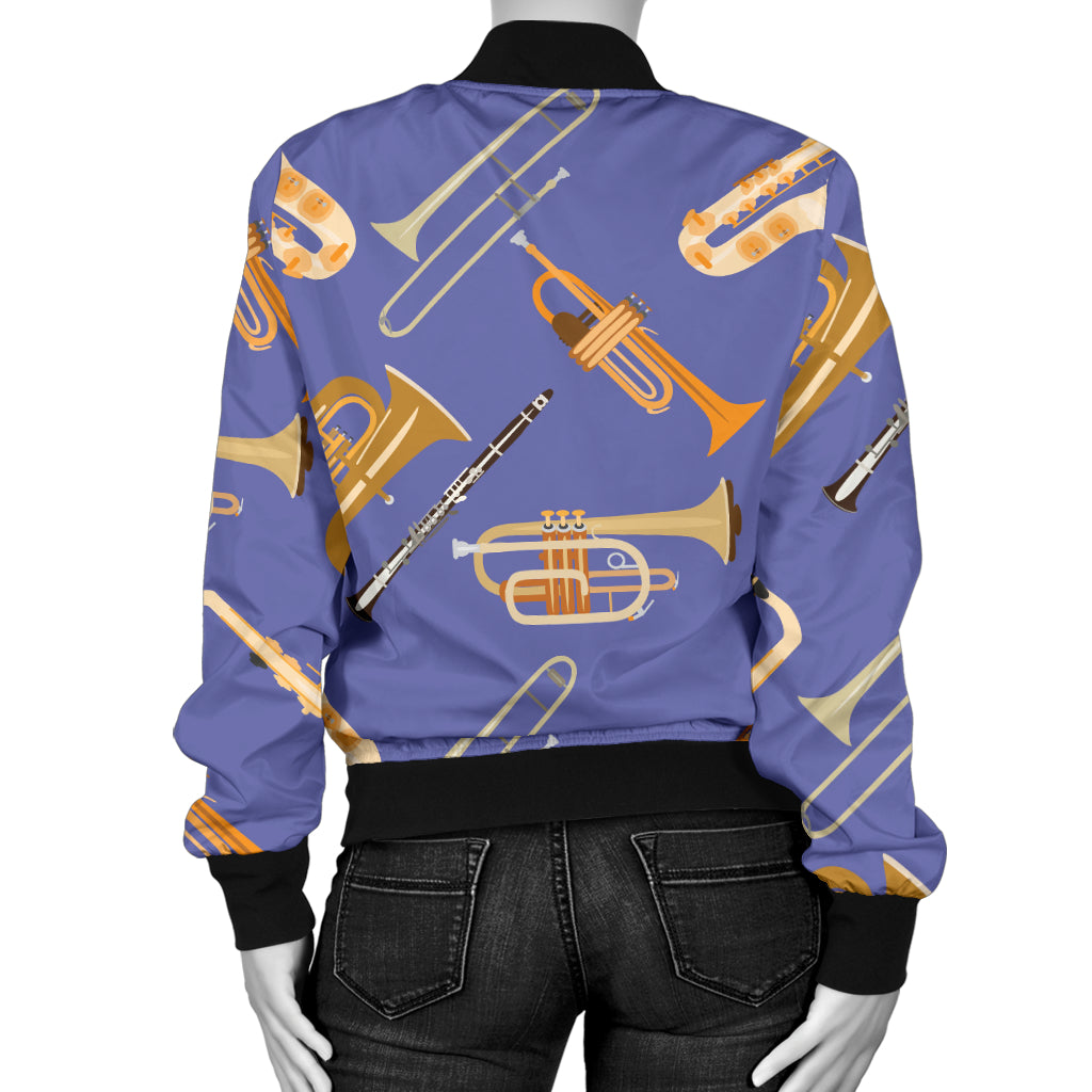 Trombone Pattern Print Design 02 Women's Bomber Jacket