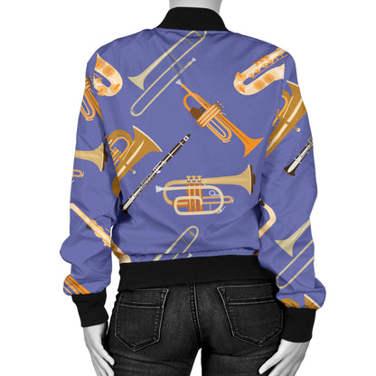 Trombone Pattern Print Design 02 Women's Bomber Jacket