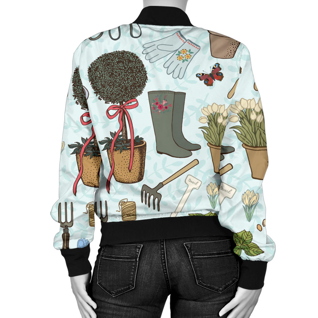 Gardening Pattern Print Design G01 Women Bomber Jacket
