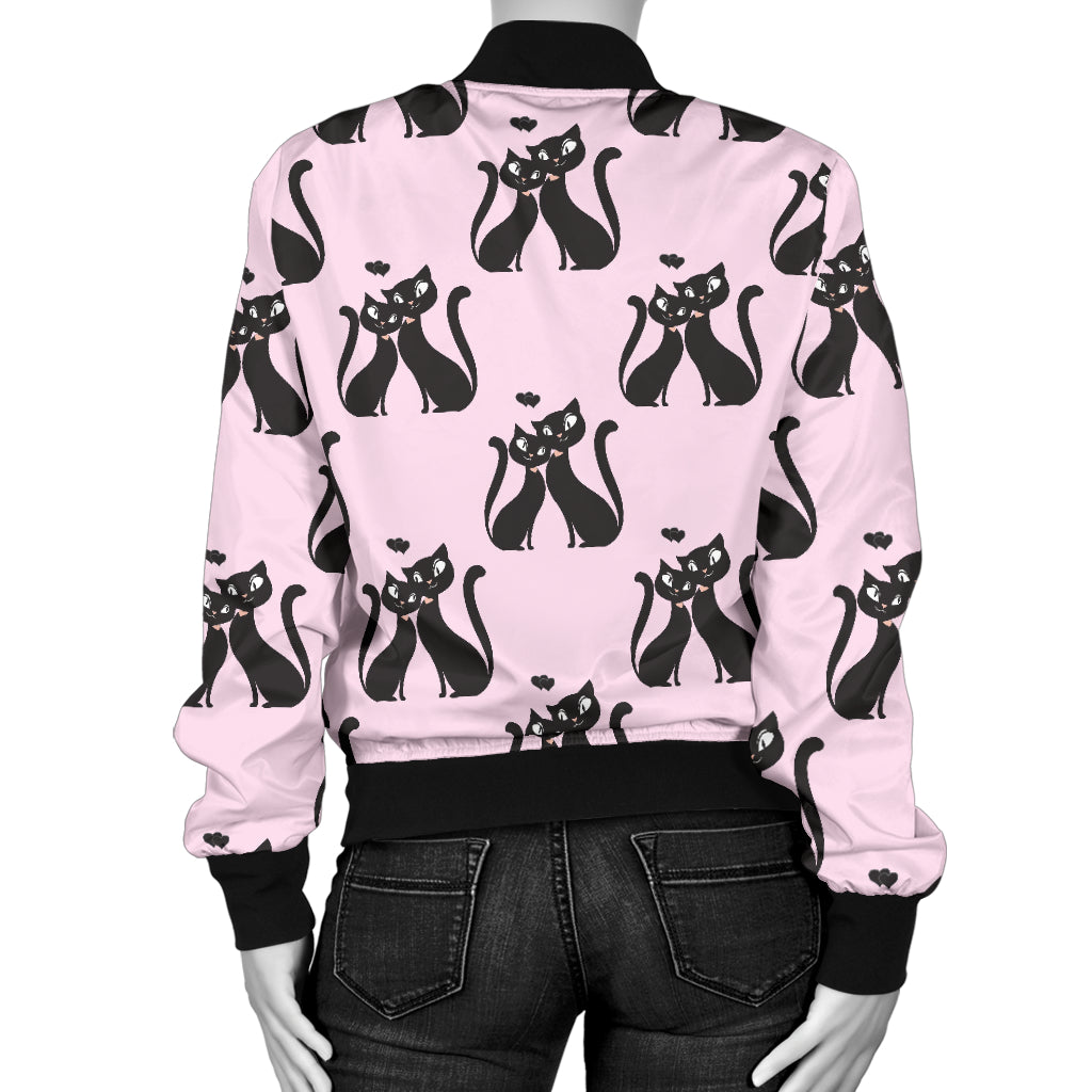Black Cat Pattern Print Design 01 Women's Bomber Jacket