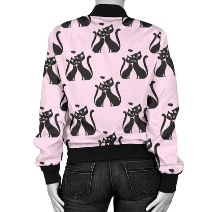 Black Cat Pattern Print Design 01 Women's Bomber Jacket