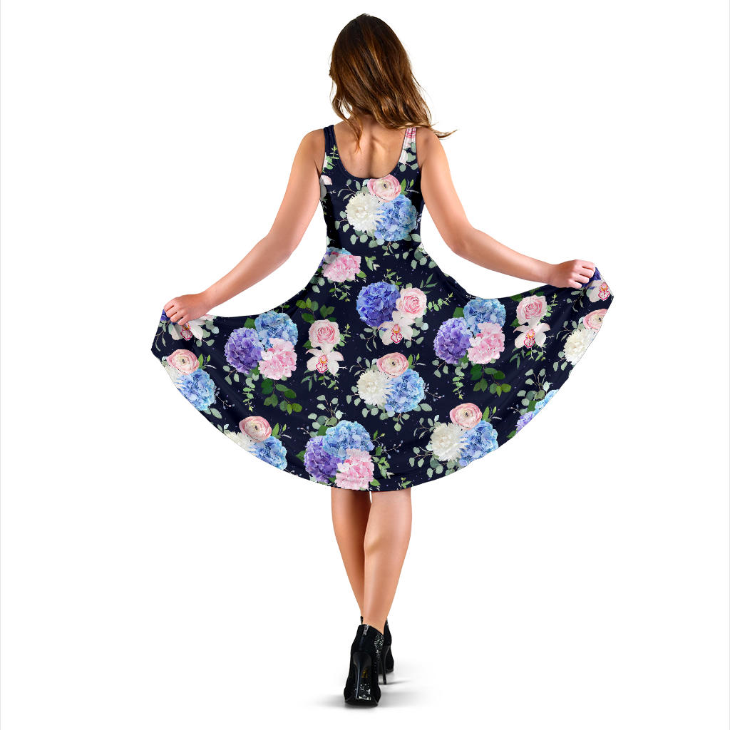 Hydrangea Pattern Print Design HD01 Midi Dress