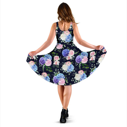 Hydrangea Pattern Print Design HD01 Midi Dress