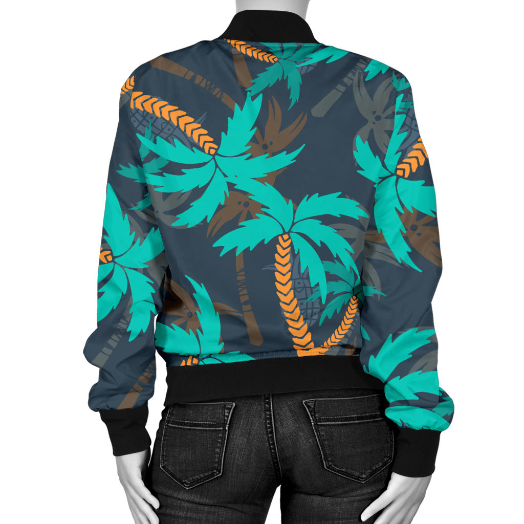 Palm Tree Pattern Print Design PT01 Women Bomber Jacket