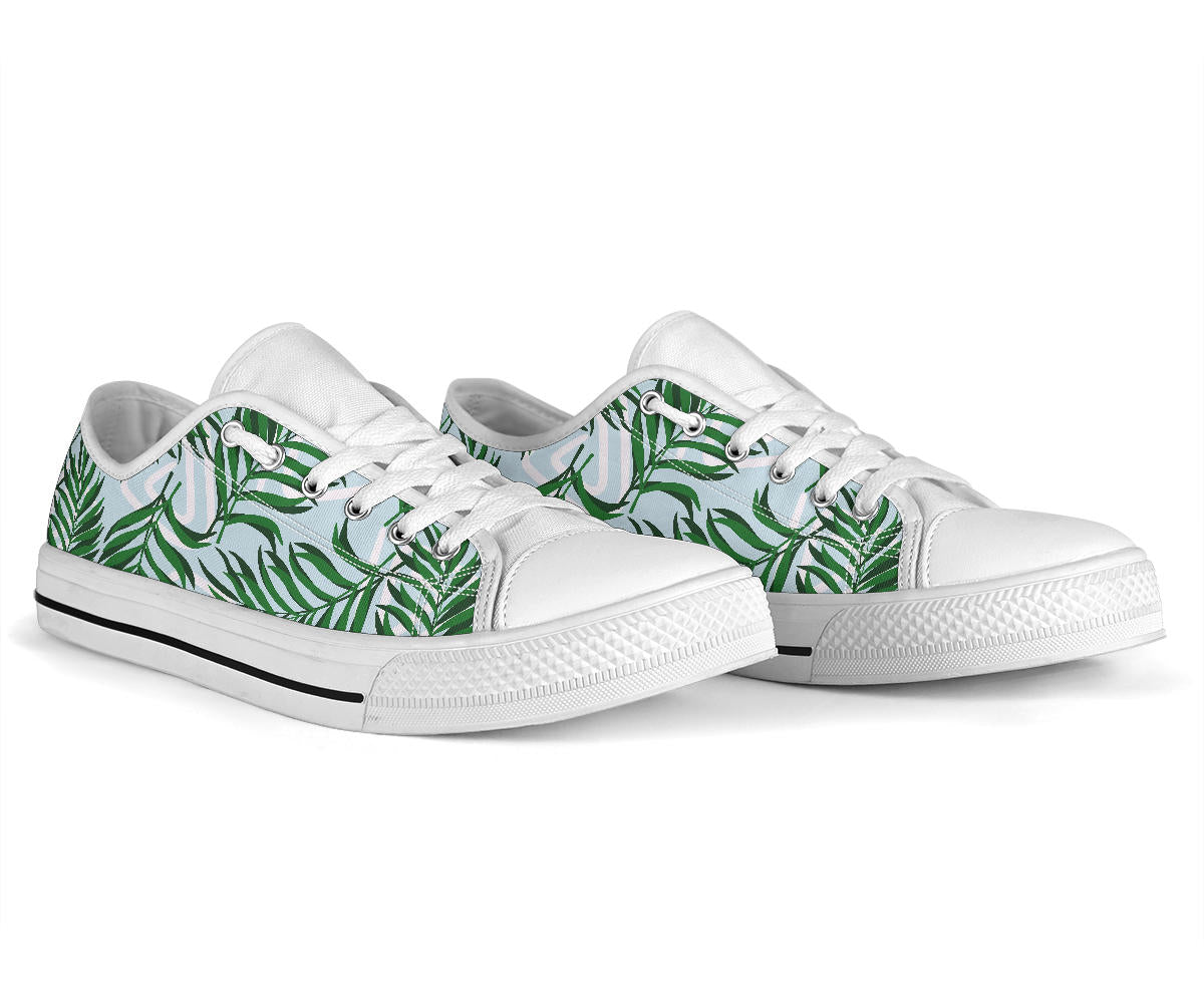 Palm Leaves Pattern Print Design PL06/lowtopshoes.jpg White Bottom Low Top Shoes